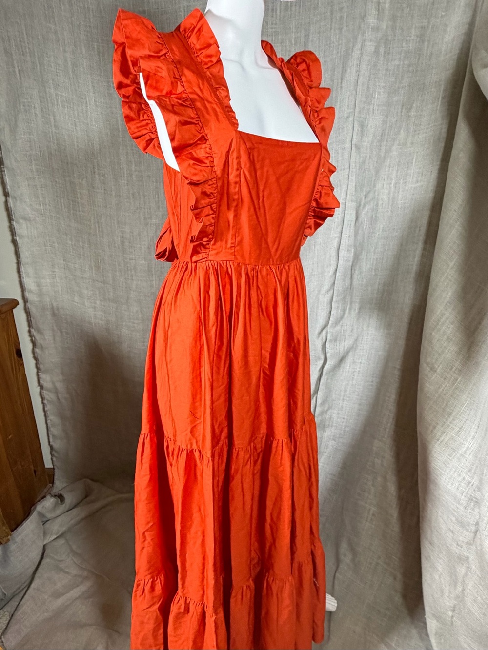LAVAAND Karis Tie-Back Maxi Dress Sunset Orange Ruffle Open Back US 8